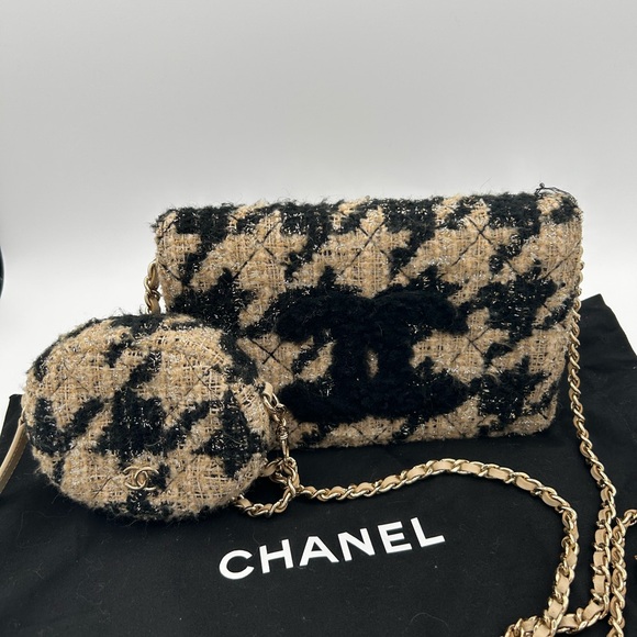 CHANEL Handbags - Chanel Black and Tan Tweed Bag Set